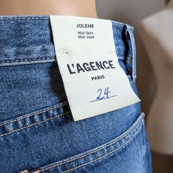 L'Agence Mini Jean Skirt Jolene Designer Distressed Denim Size 24 - Picture 9 of 10